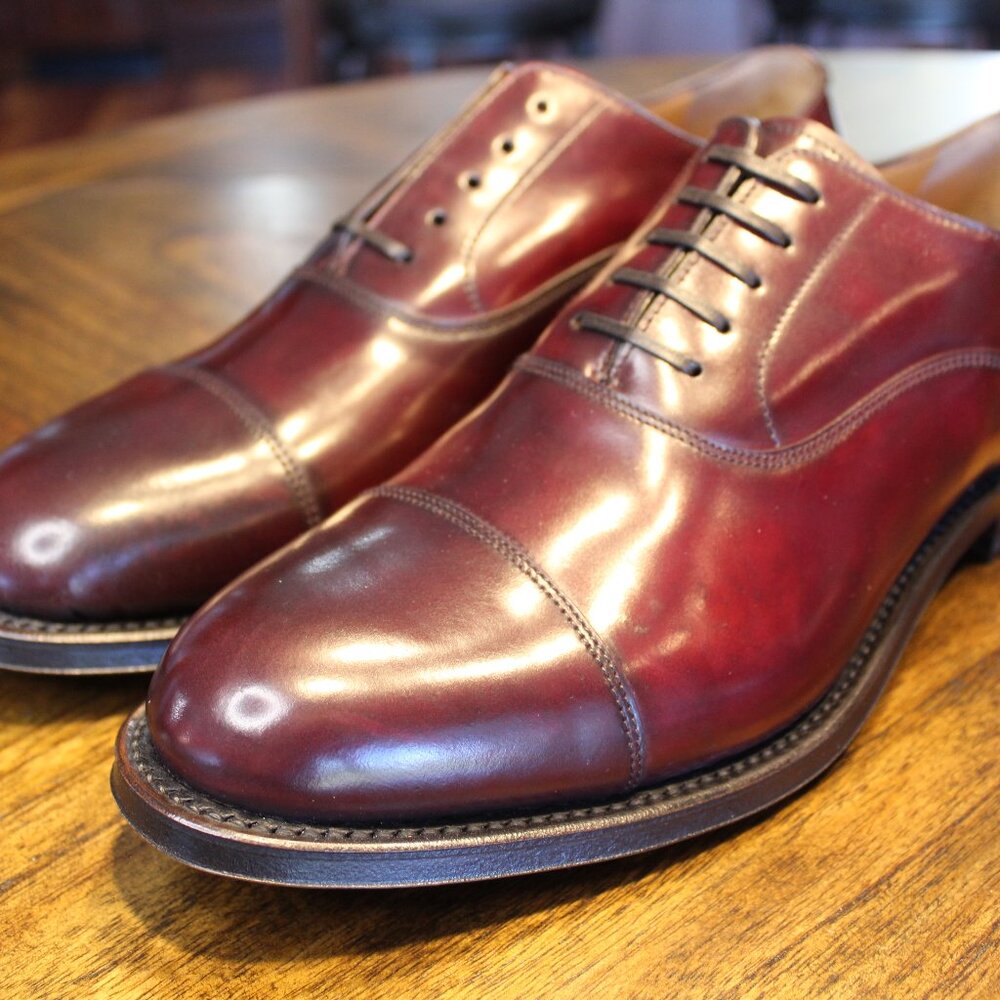 BROOKS BROTHERS GOLDEN FLEECE 7 SHELL CORDOVAN BURGUNDY CAPTOE OXFORD